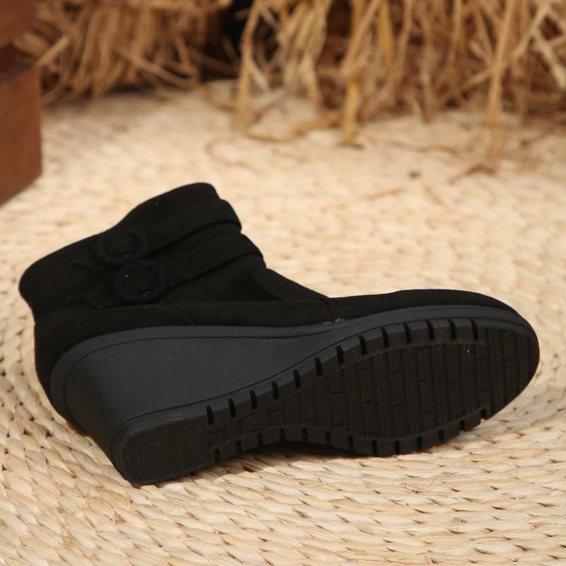 Fashion Autumn and Winter New Side Zipper Ladies Short Walking Women's Boots Suede Wedge Ankle Boots Women Shoes Black Big Size 42