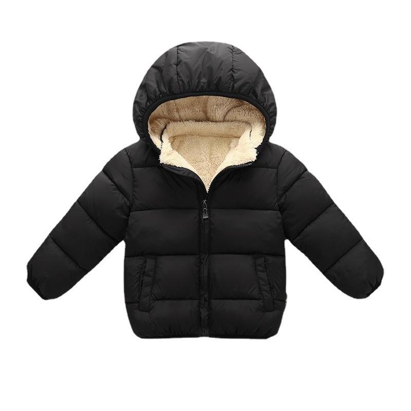 Children Winter Thick Warm Plush Jacket Kids Solid Simple Hooded Snowsuit
