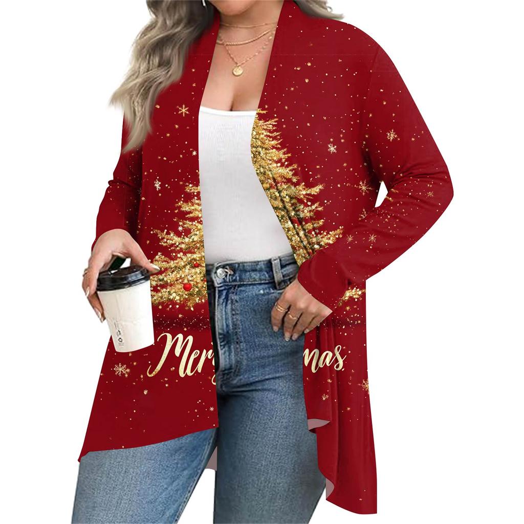 Women's Fall And Winter Fashion Casual Print Long Sleeve Mid-Length Cardigan Jacket