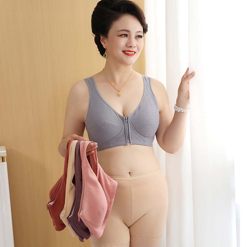 Cotton Cup Front Zipper Underwear Stainless Steel Vest Style Oversized Bra Solid Color Lightweight Breathable Soft Comfortable Casual Tank Top