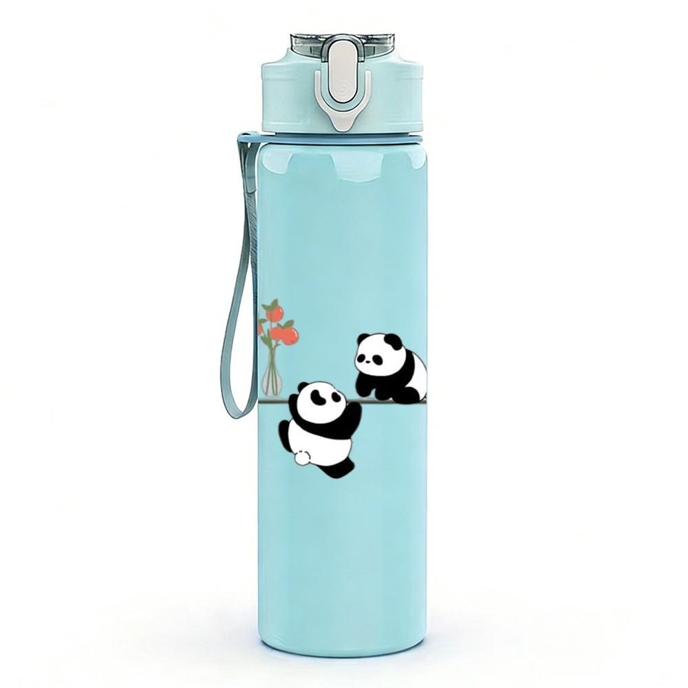 1PC Minimal Panda Doodle Sketch Pattern 750ml Color Plastic Sports Water Bottle Leakproof Flip Straw Lid Suitable for Sports Office Home Use