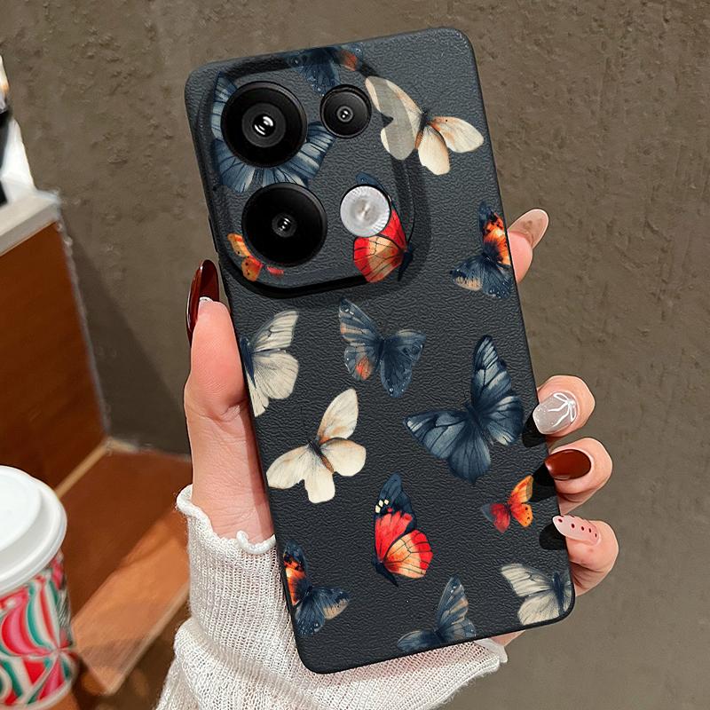 Butterfly Pattern Silicone Soft Case for Xiaomi 13t Poco X6 M6 Pro Redmi Note 14 13 12 11 10 Pro Shockproof Leather Texture Plain Color Cover
