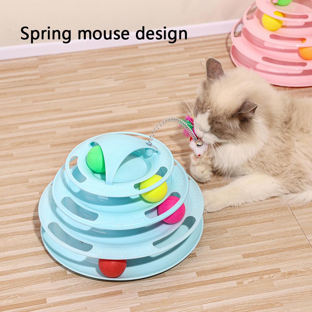 Cat Toys 4-Tier Turntable Roller Colorful Balls Interactive Kitten Exercise Toys Set
