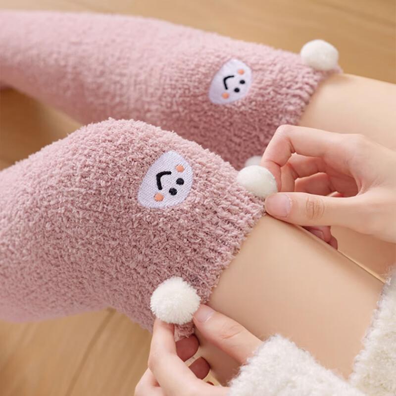 LANGSHA Women's Over-Knee Socks, Coral Fleece Thickened Autumn And Winter Cartoon Long Socks, Home Sleep Warm Maternity Socks, One Size Fits All