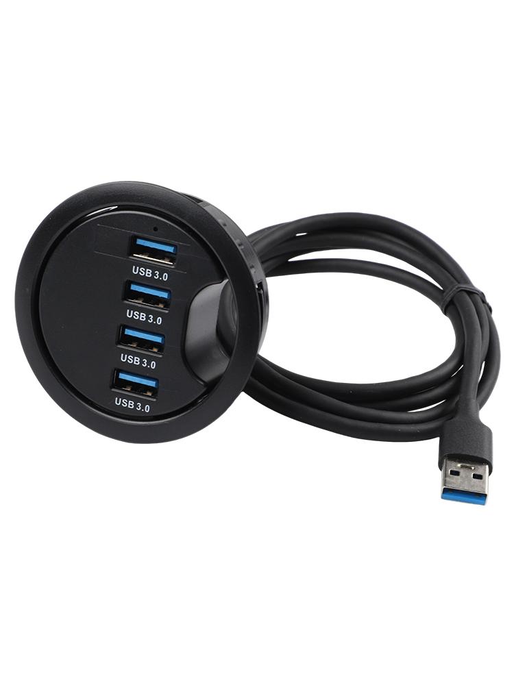 Desk Grommet Hub with 4 USB 3 0 Ports for High Speed 5Gbps Data Transfer and Cable Management on Desktops and Office Workspaces