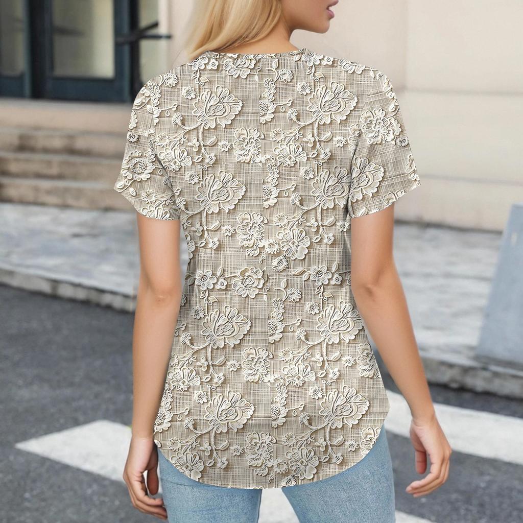 Plus Size Printed Scrub Working Uniform Tops For Women's V-Neck Short Sleeve Fun T-Shirts Workwear Tee With Pockets