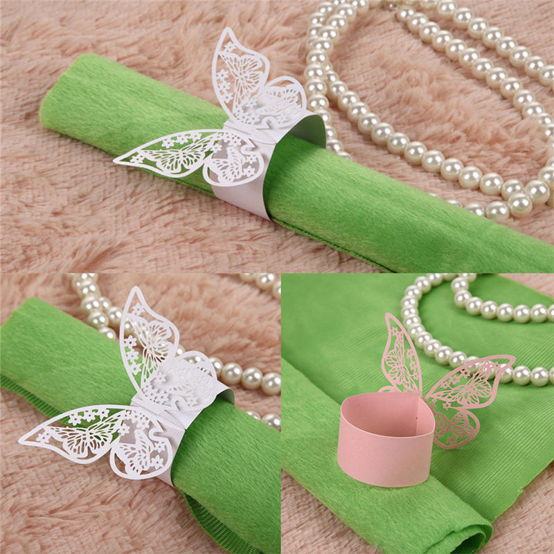 50PCS Butterfly Napkin Ring Paper Holder Table Party Wedding Favors Banquet