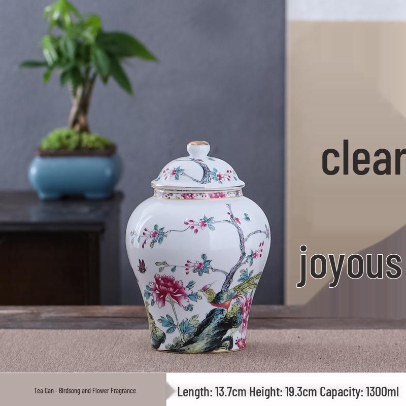 Large Ceramic Tea Storage Canister for Red, Green, Longjing, Biluochun, and Pu'er Tea - Half Jin Capacity