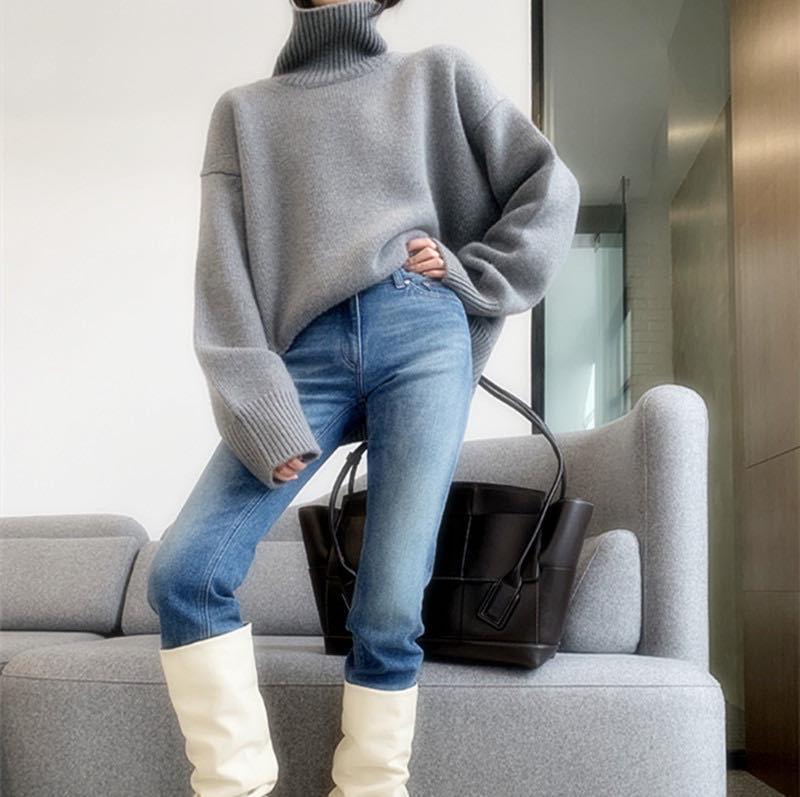 Women's Soft Knit High-Neck Sweater: Loose-Fit Pullover for 2025 Autumn/Winter