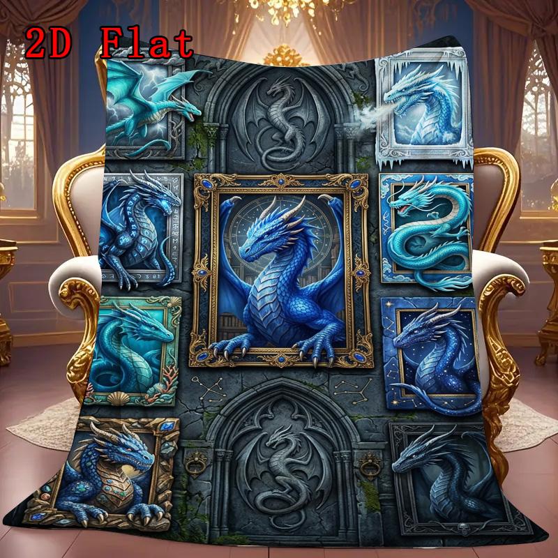 Blue Dragon Compilation 2D Flat Pattern Flannel Blanket, High Quality All Seasons, Home Decor, Warmth and Comfort, Perfect for Christmas Gifts.