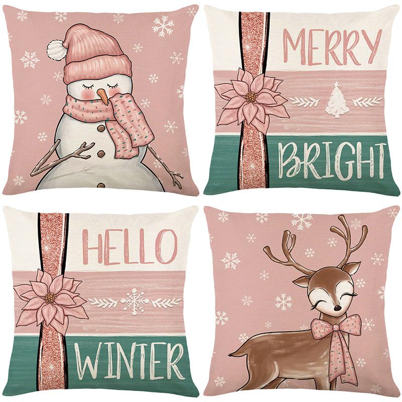 Christmas Sofa Decorative Cushion Cover Linen Printed Cushion Cover Home Living Room Bedroom Cushion