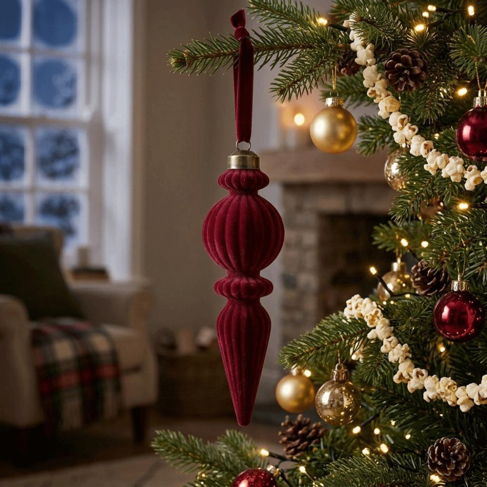6PCS Oddly Shaped Velvet Christmas Ball Set Solid Color Long Finial Hanging Ornaments Christmas