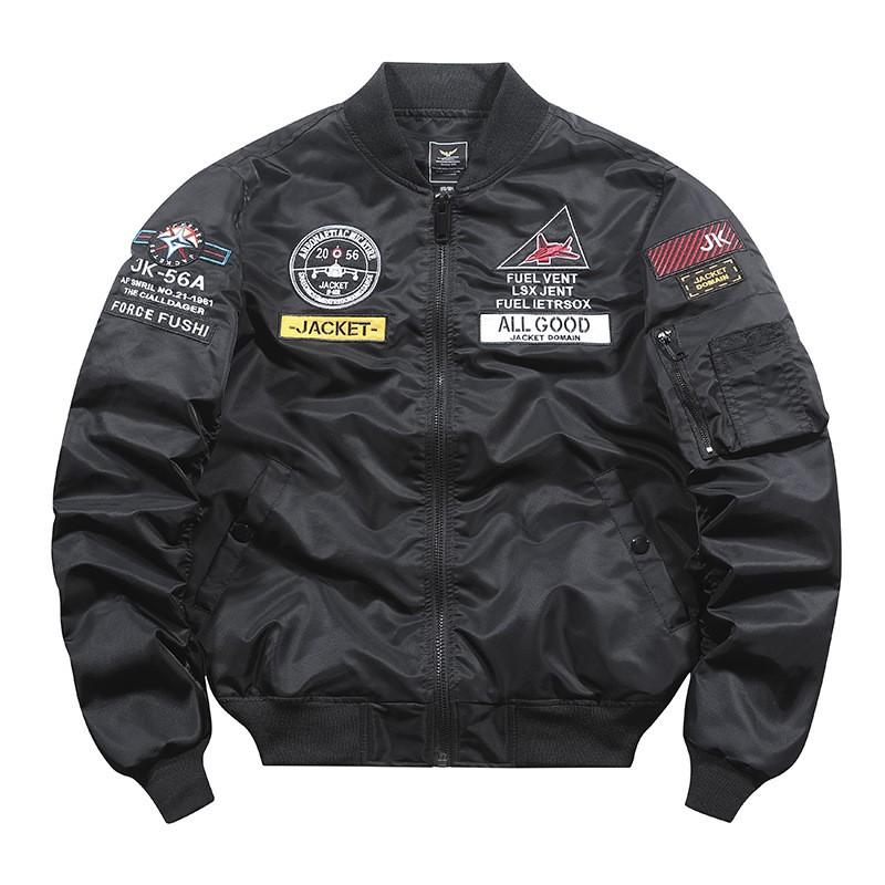 Mens Heavy Embroidery MA-1 Style Pilot Jacket Nylon Outerwear Casual Workwear Lightweight Or Padded Version