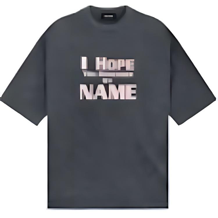 We11done Letter Print Round Neck Short Sleeve T-Shirt Unisex Tops Charcoal WD-TT2-24-761-U-CH
