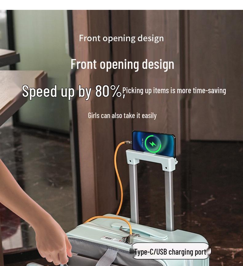 20-inch Front-Opening Multifunctional Suitcase with Combination Lock for Men and Women