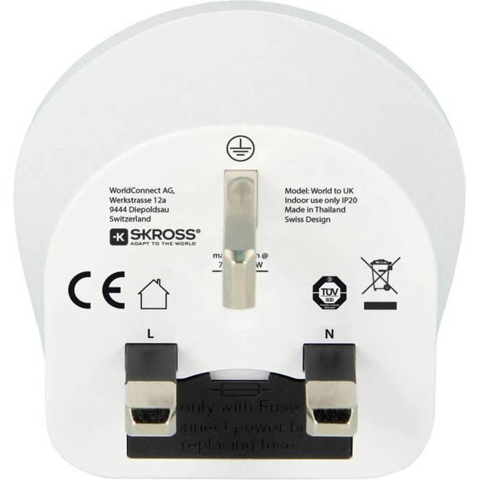 Skross 1.500225-E Adaptateur de voyage CA W to UK (BS) | CHARGEUR - ADAPTATEUR SECTEUR