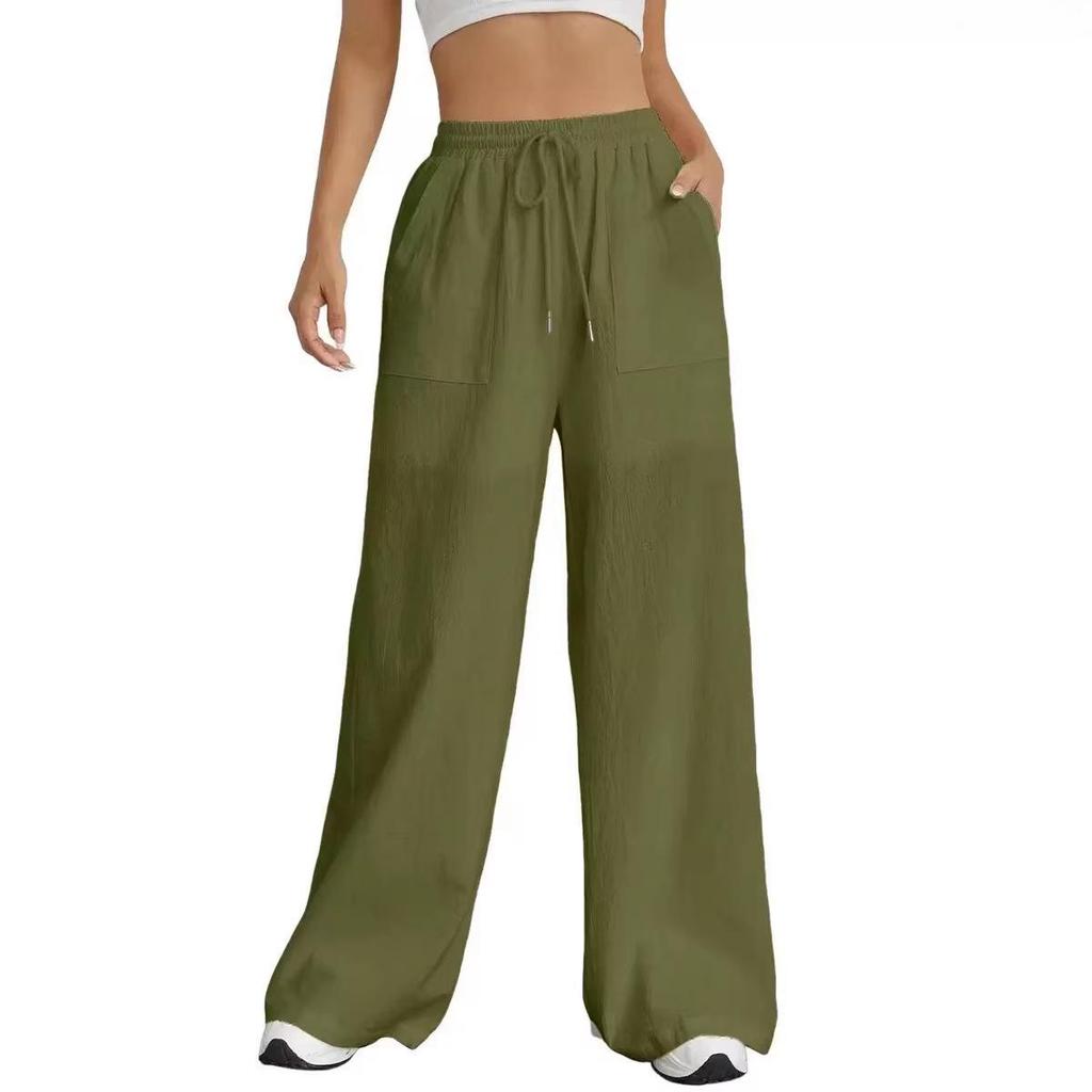 2026 Spring/Summer Women's Drawstring Straight-Leg Flared Pants with Pockets