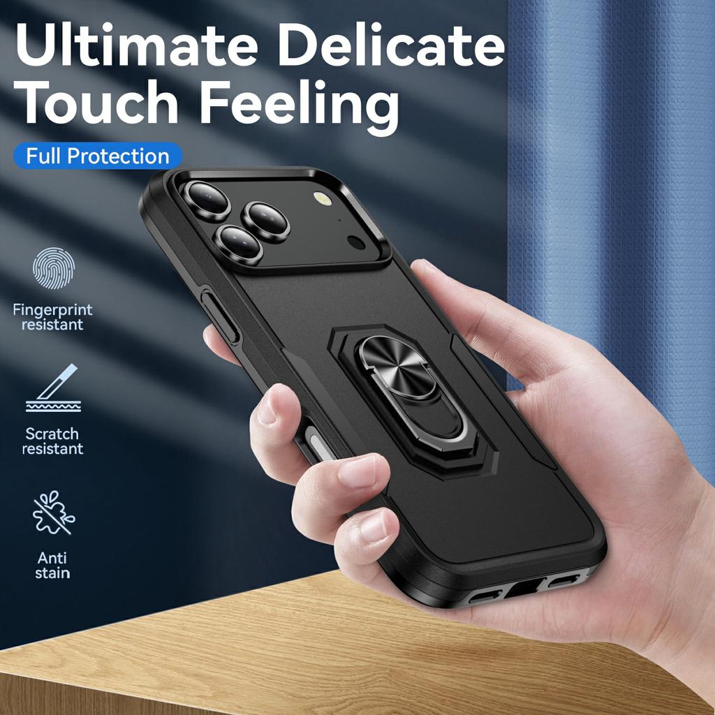 For iPhone 17 Pro Max Case Military Grade Ring Kickstand PC+TPU Phone Cover