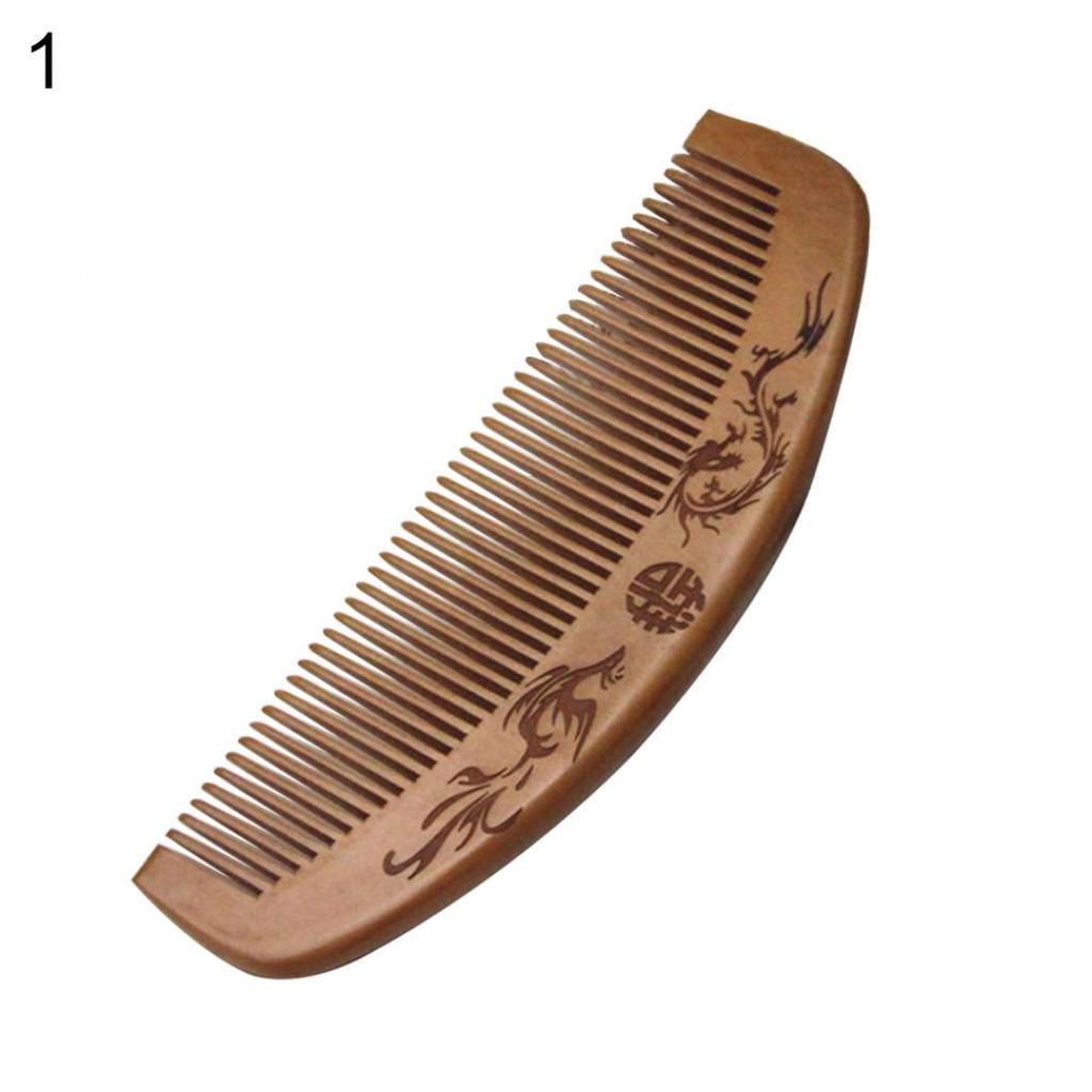 Dragon Phoenix Engraved Peach Wood Healthy Massage Anti-Static Hair Care Comb