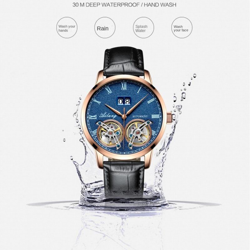 AILANG Herrenuhr, vollautomatische mechanische Uhr, doppeltes Schwungrad, wasserdicht, Kalendergürtel, Herrenuhr