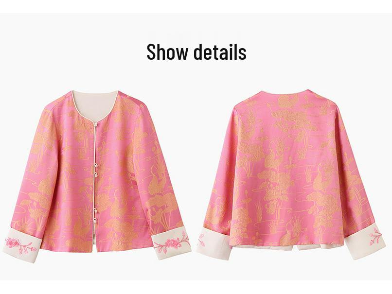 2025 Spring New Chinese Pink Jacquard Sequin Beaded Jacket Top ME5513