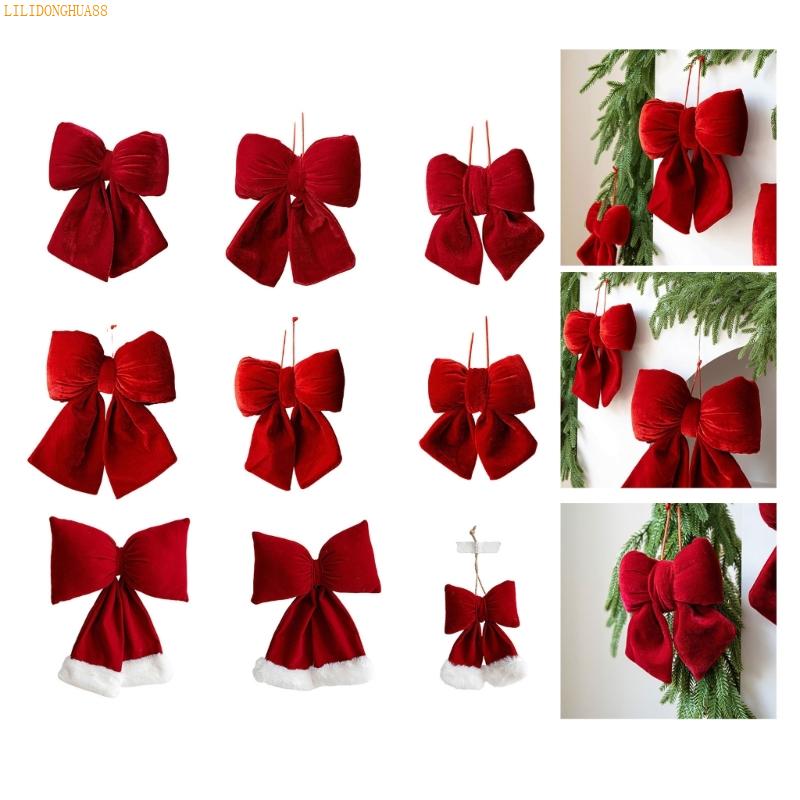 J1HA Luxurious Velvets Holiday Bowknot Decorations Easy Hanging Accessory For Fireplaces Tabletops Christmas Displays
