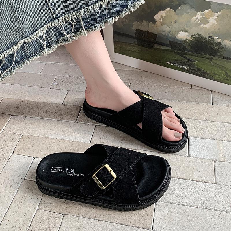 Fashion Women Slippers Summer Open Toe Platform Casual Slippers Buckle Flat Slippers Retro Comfort Non Slip Fashion Outdoor Beach Shoes