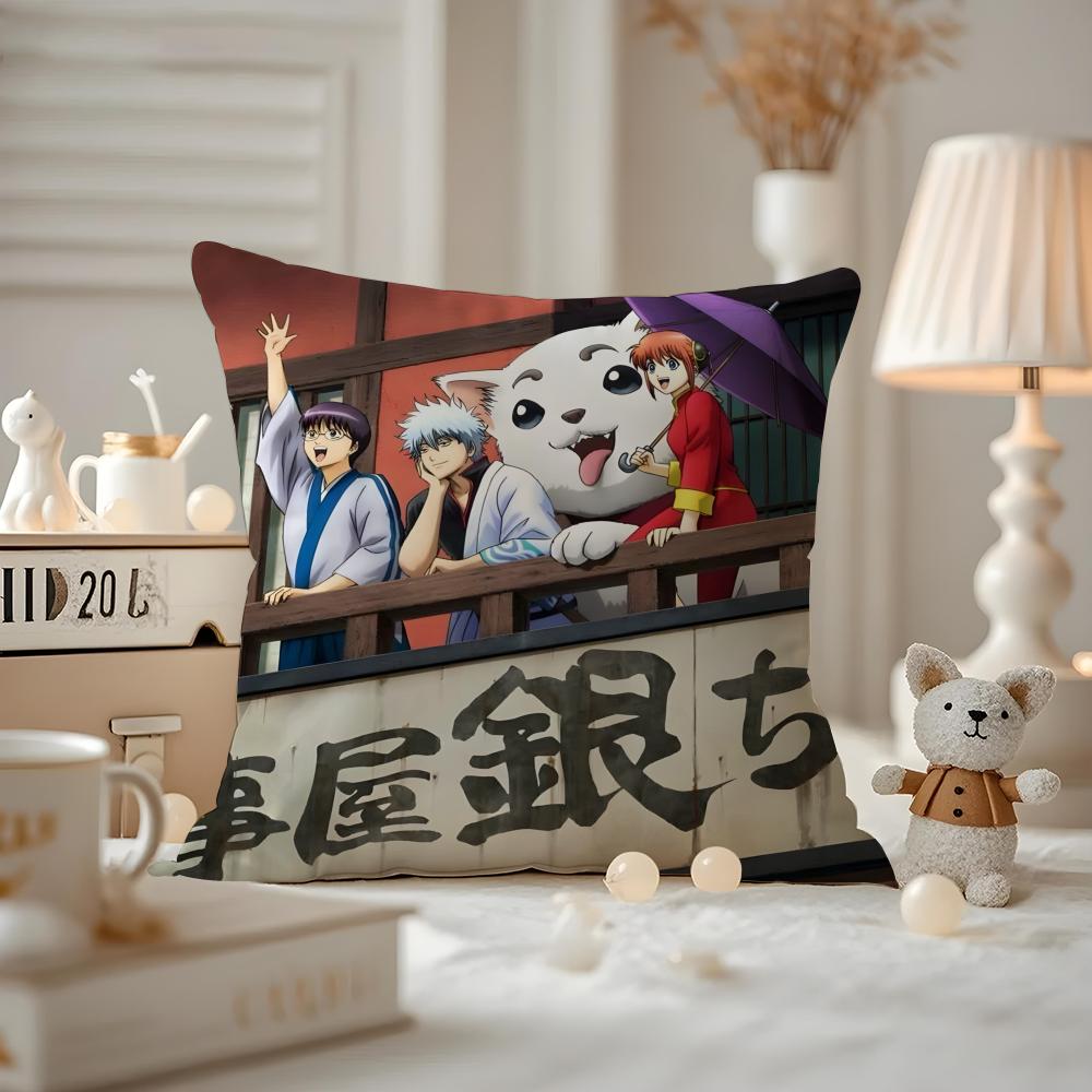 Anime GGINTAMA Cushion Cover Antidustmite Pillowcase Invisible zipper silky short plush Sofa cushion cover