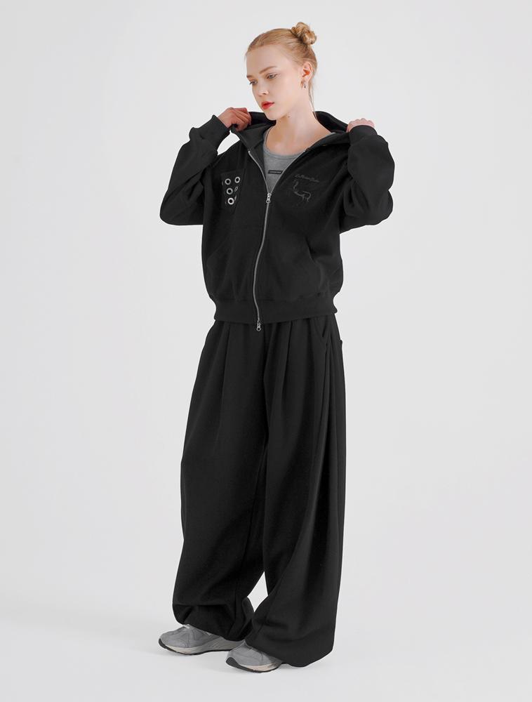 La Maison Studio Eyelet Seven Hoodie Zip-Up Black(Fcg1Zp696M)