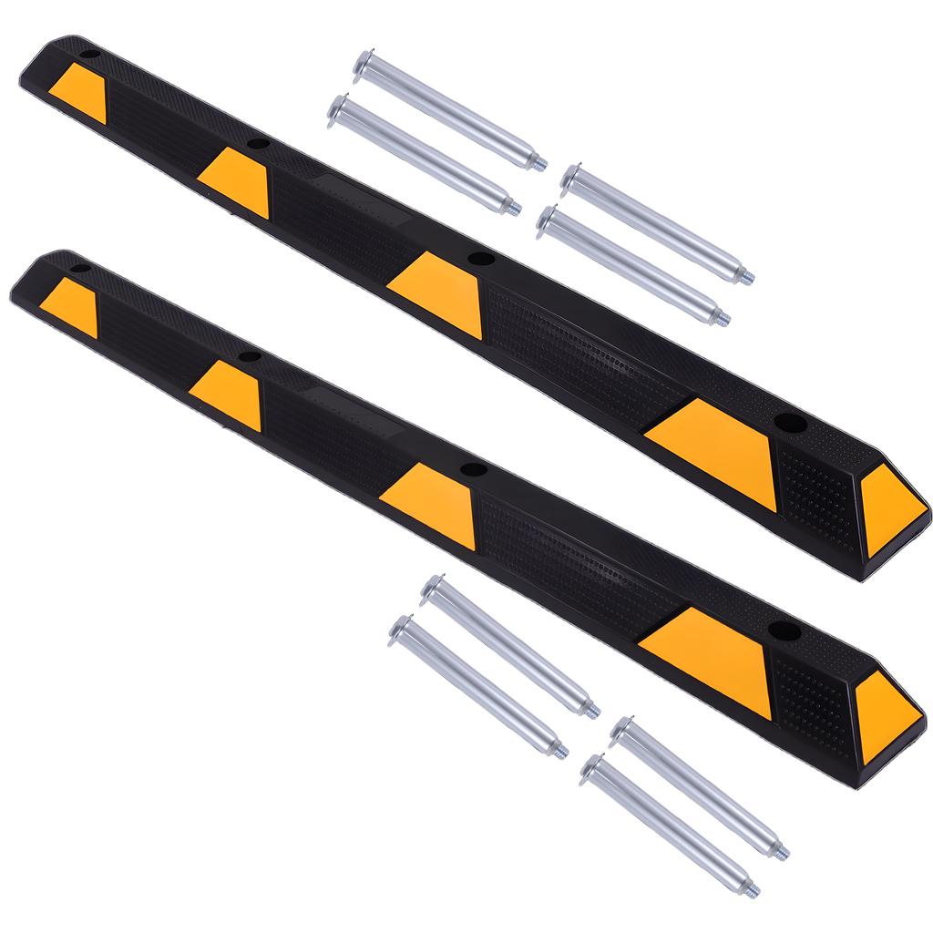 72in Parking Aid Gadgets Tire Stops Bumpers W/ Yellow Reflective Stripes with Bolt Installation for Truck RV Trailer Driveway