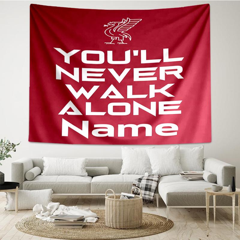 Custom Name Liverpool Football Club Print Tapestry, Backdrop, Easy Setup, Ideal for Bedroom, Office & Living Room, with Aesthetic Wall Hanging Decor.