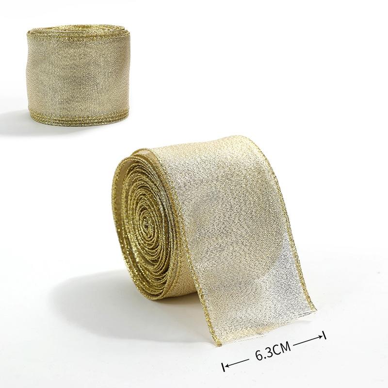 2m/2yard Christmas Ribbon Wire-Edged Woven Gold Glittery Christmas Ribbon for Christmas Tree Decorations Gift Wrapping DIY Bow