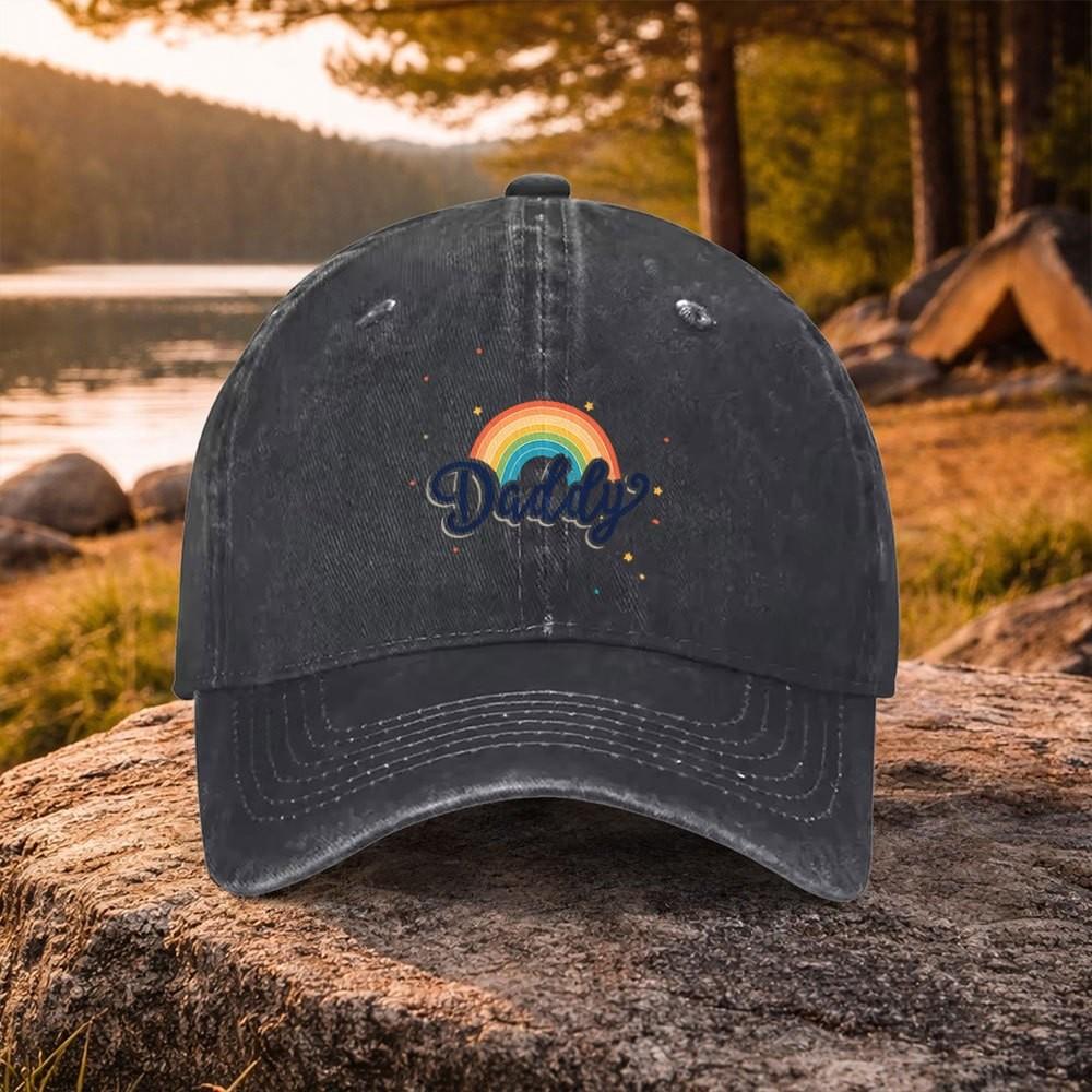 Rainbow Daddy Print Washed Baseball Cap Unisex Casual Outdoor Golf Cap for Daily Wear