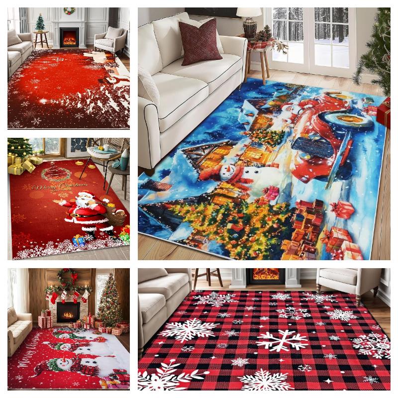 Luxury Flannel Christmas Print Non-Slip Rug Ultra Soft Washable for Living Room Carpet Holiday Door Mat Festive Home Floor Decor