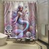 Fantasy Mermaid Shower Curtain Waterproof Easy To Clean Privacy Protection Print Magical Ocean Design Dreamy Pink Purple Art