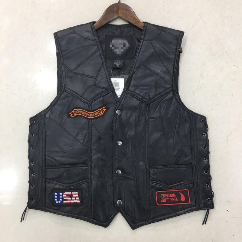 Mens PU Leather Biker Vest With Eagle Embroidery Patch V-Neck Sleeveless Jacket Streetwear Casual Riding