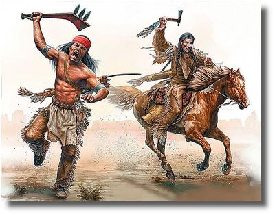 Master Box Měřítko 1/35 Indiánské války Útok tomahawkem, 2 indiánští vojáci + kůň, Plastikový model, MB35192