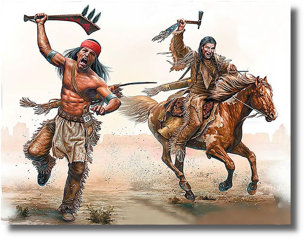 

Master Box Масштаб 1/35 Индейские войны Атака с томагавками, 2 солдата коренных американцев + лошадь, Пластиковая модель, MB35192