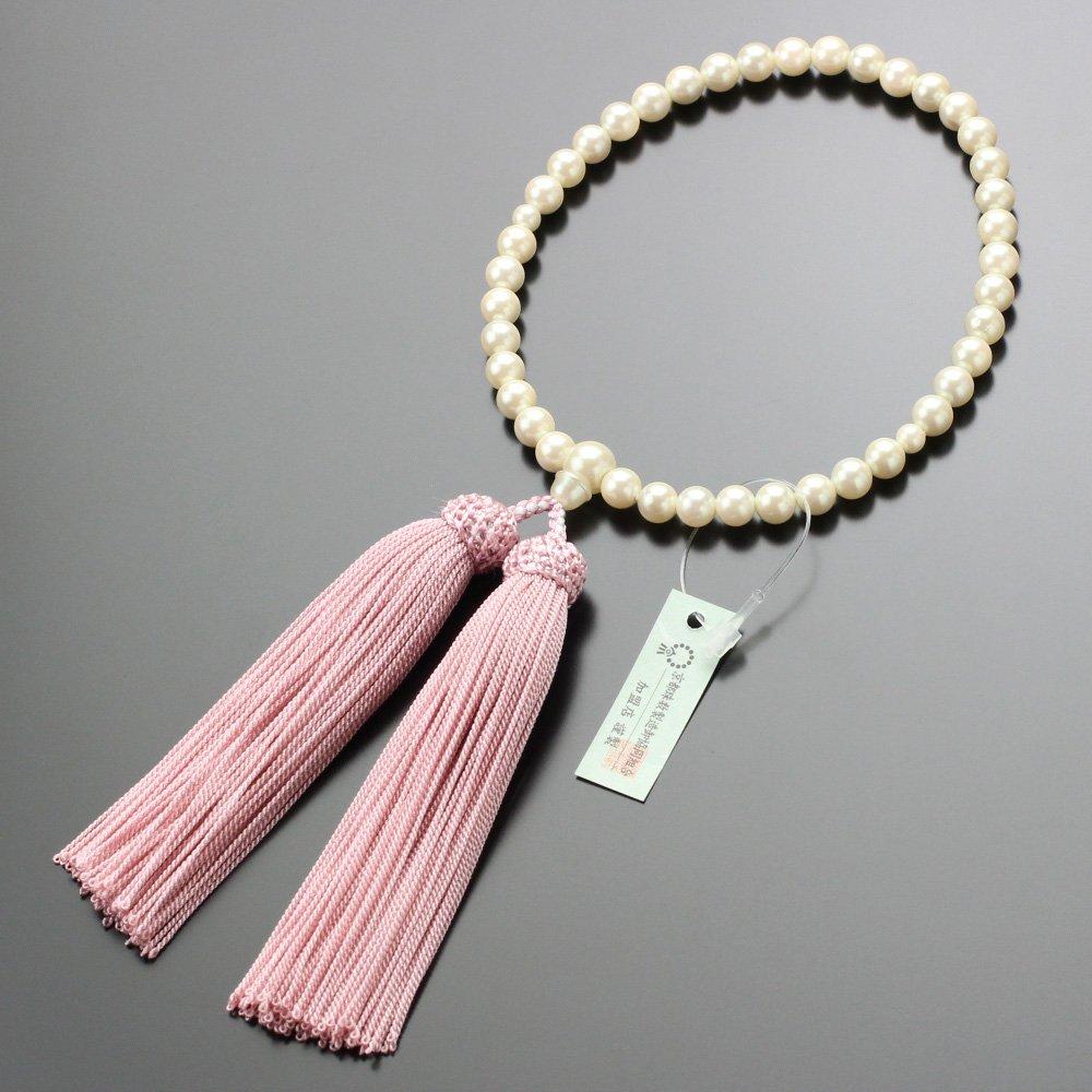 Nenjudotcom Buddhist Prayer Beads Juzu for Women 6.5mm Shell Pearl Pink Tassel Simple Style Kyoto Made with Pouch Suitable for All Buddhist Sects