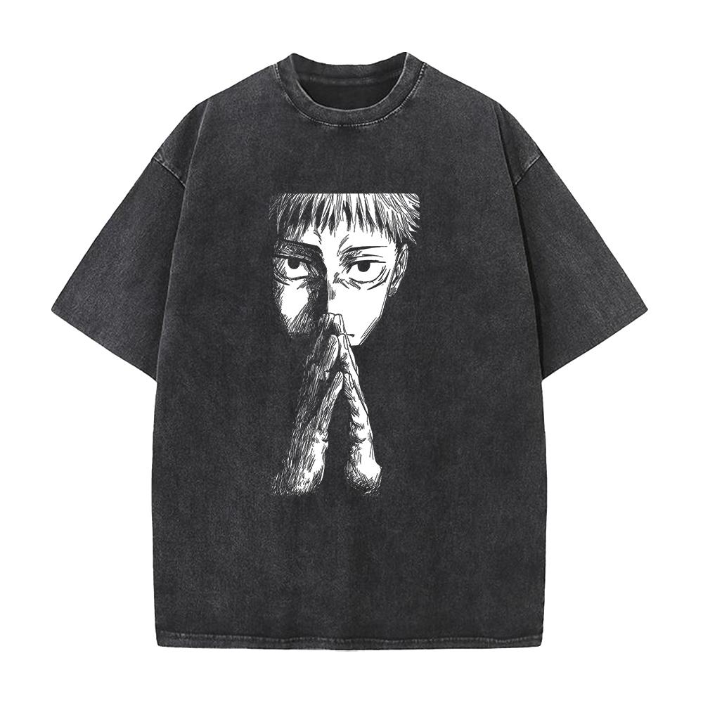 

Itadori Yuji Jujutsu Kaisen Clothing Men Short Sleeve Manga T-shirts Vintage Washed T Shirt Casual Cotton Tee Harajuku Tshirt XXL