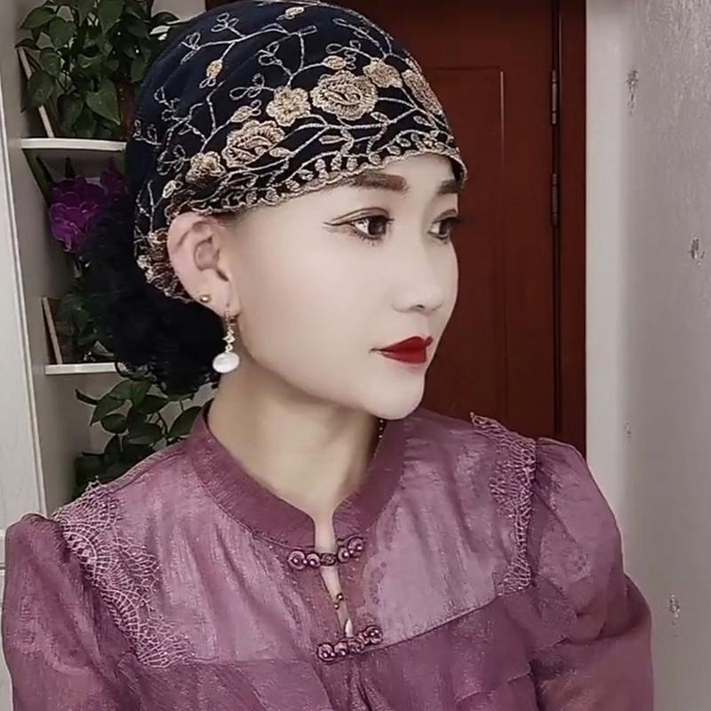 Damen Spitzen-Turbankappen für Damen Atmungsaktive Netz-Beanie-Mütze Muslimische Sommer-Kopfbedeckung Kappe