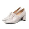 Fashion Chunky Heel Single Shoes Woman Pumps Women's High Heels Pointed toe Slip On Female Spring/Autumn Fashion Front Laces Black Beige
