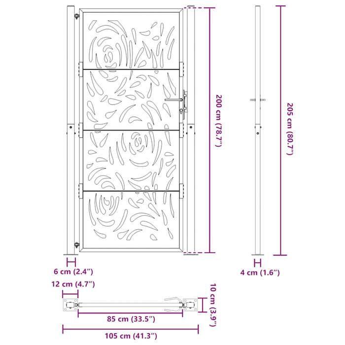VidaXL Garden Gate Weatherproof Steel Flame Design, Fence Gate, Outdoor Gate, Metal Gate, 4100998
