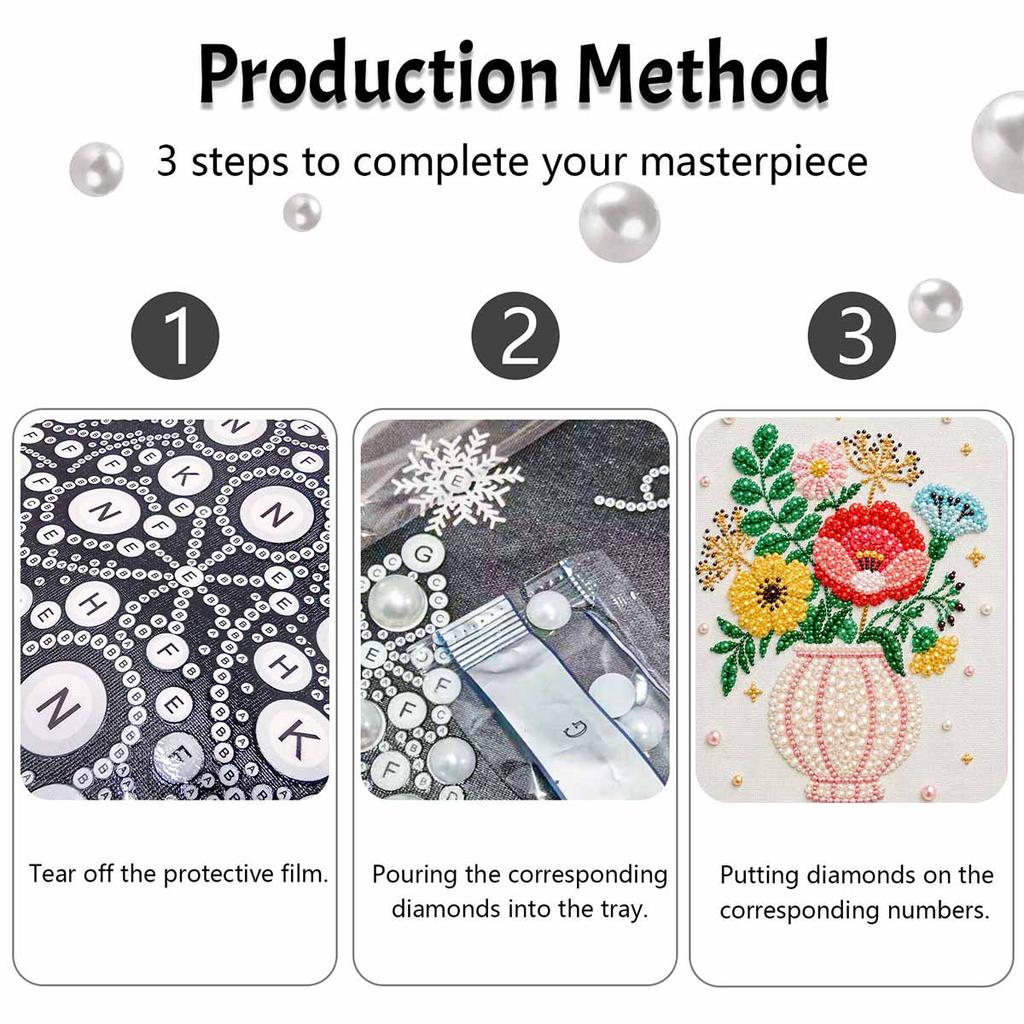 Beautiful Framed Pearl Painting Kit Colorful Flower Vase Design DIY 3D Bead Art Canvas Creative Wall Decor Gift for Adults