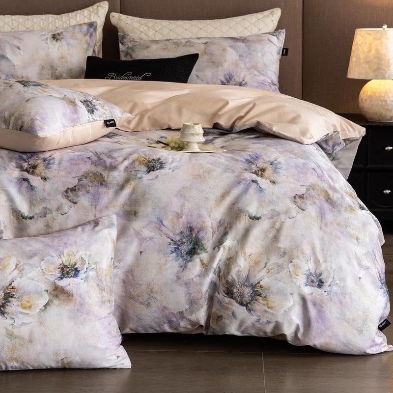 French Pastoral Oil Painting Style 100S Pure Cotton Satin Long-Staple Cotton Four-Piece Digital Printing Bedding