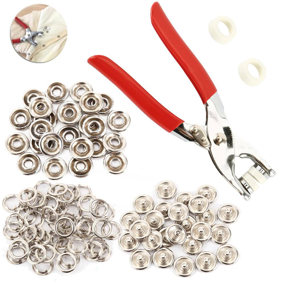 Metal Sewing Buttons Prong Snap Fasteners Press Studs Romper Buckle Snap Installing Clothes Tools Fasteners+Clip Pliers