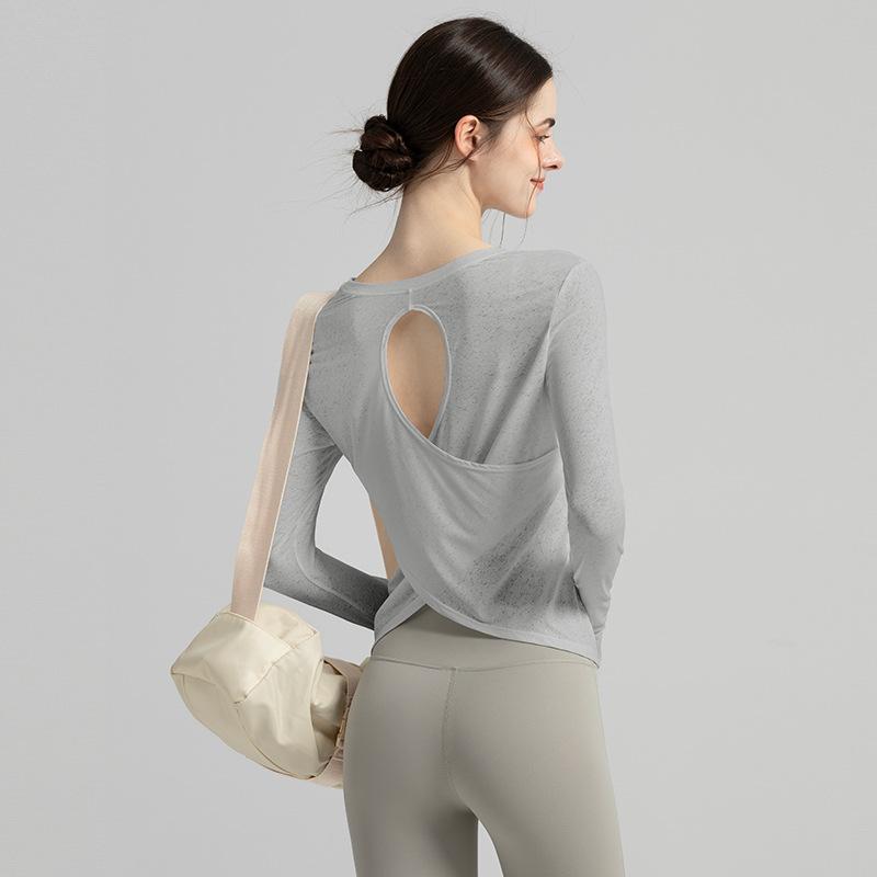 Autumn Loose and Thin Yoga Clothes Long-sleeved Women's Beauty Back Breathable Running Sports Top Pilates Fitness Blouse