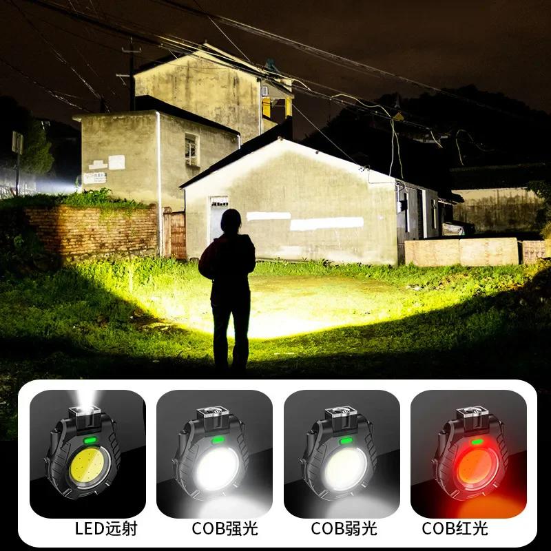 Multifunctional COB Keychain Light with Hand Wave Sensor Portable Clip-on LED Flashlight Hat Headlight for Outdoor Working
