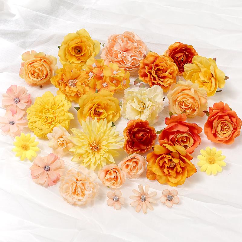 Orange Series Silk Artificial Flowers for DIY Headdress, Clothing Accessories, and Decorative Straw Hat Embellishments.
