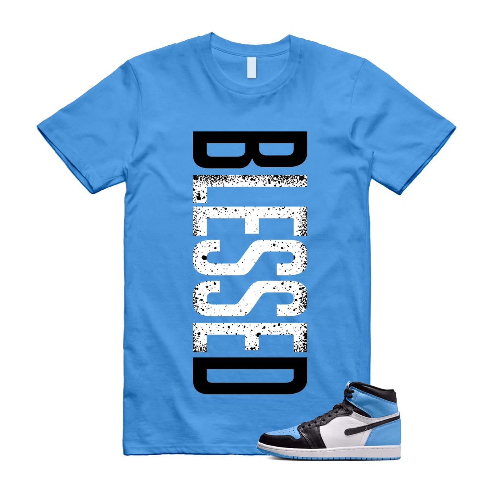 UNC University Blue Toe 1 High OG Black White T Shirt Match VERTBLS 3XL